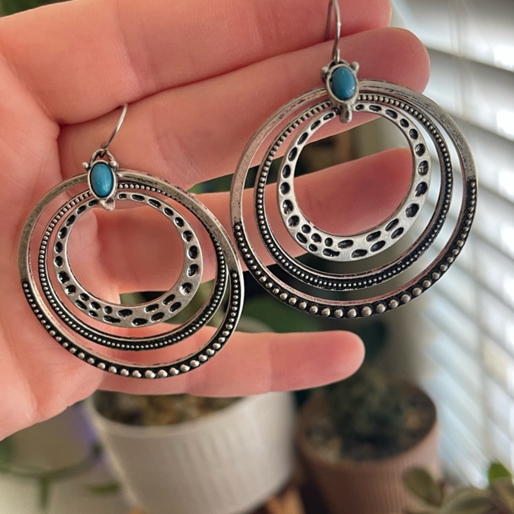 Silver & Turquoise Hoop Earrings